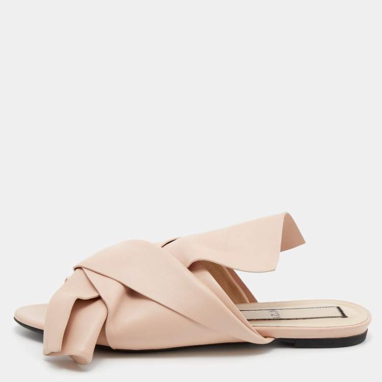 Pre Owned Nº21 Beige Leather Knot Flats Size 40