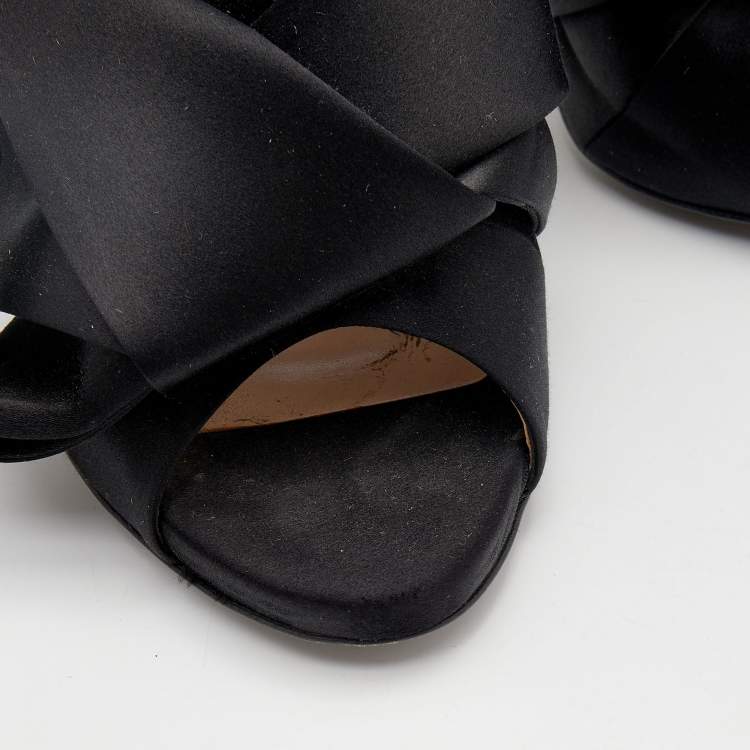 Pre Owned Nº21  Black Satin Raso Knot Peep Toe Slide Mules Size 41