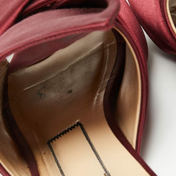 Pre Owned Nº21 Burgundy Satin Knot Flat Mules Size 39