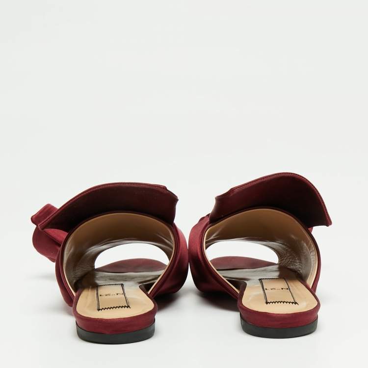 Pre Owned Nº21 Burgundy Satin Knot Flat Mules Size 39