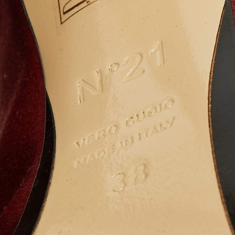 Pre Owned Nº21 Burgundy Satin Raso Knot Peep Toe Mules Size 38