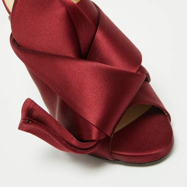 Pre Owned Nº21 Burgundy Satin Raso Knot Peep Toe Mules Size 38