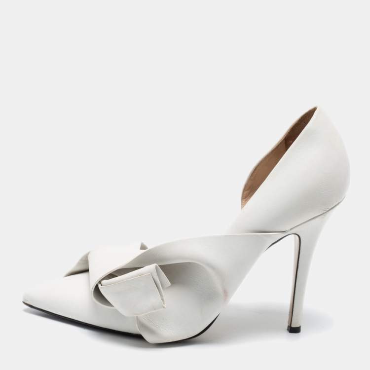 Pre Owned Nº21 White Leather Knot Pointed Toe Pumps Size 39