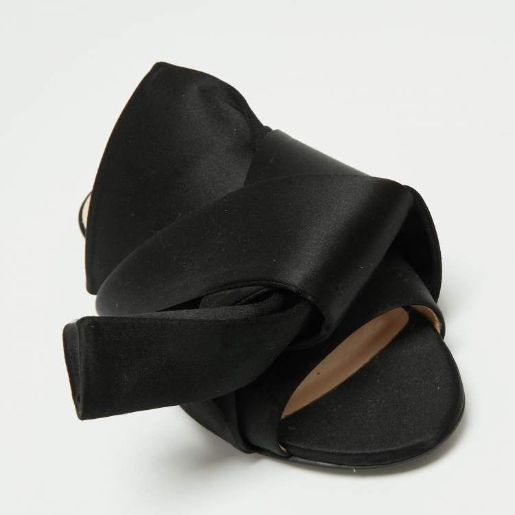 Pre Owned Nº21 Black Satin Knot Flat Mules Size 40