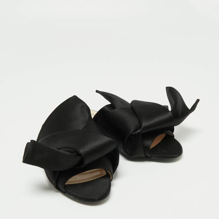 Pre Owned Nº21 Black Satin Knot Flat Mules Size 40