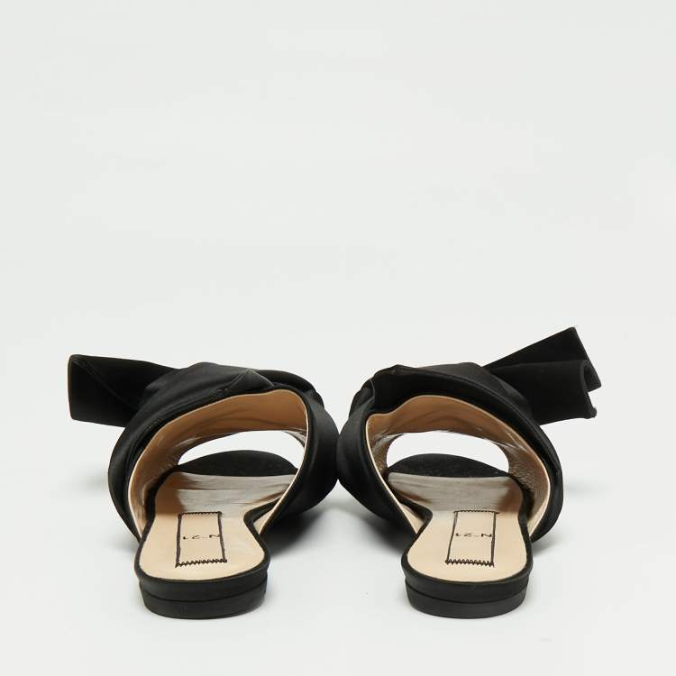 Pre Owned Nº21 Black Satin Knot Flat Mules Size 40
