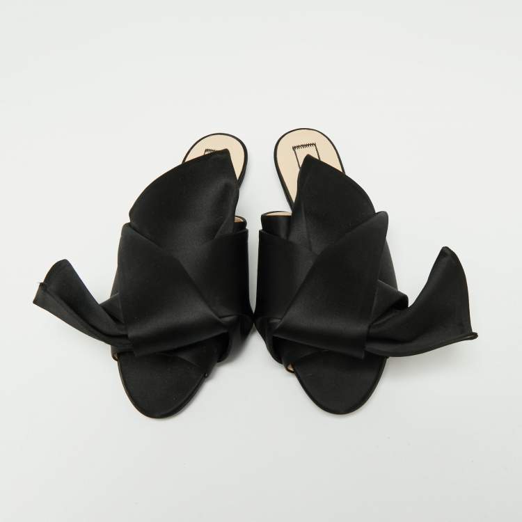 Pre Owned Nº21 Black Satin Knot Flat Mules Size 40
