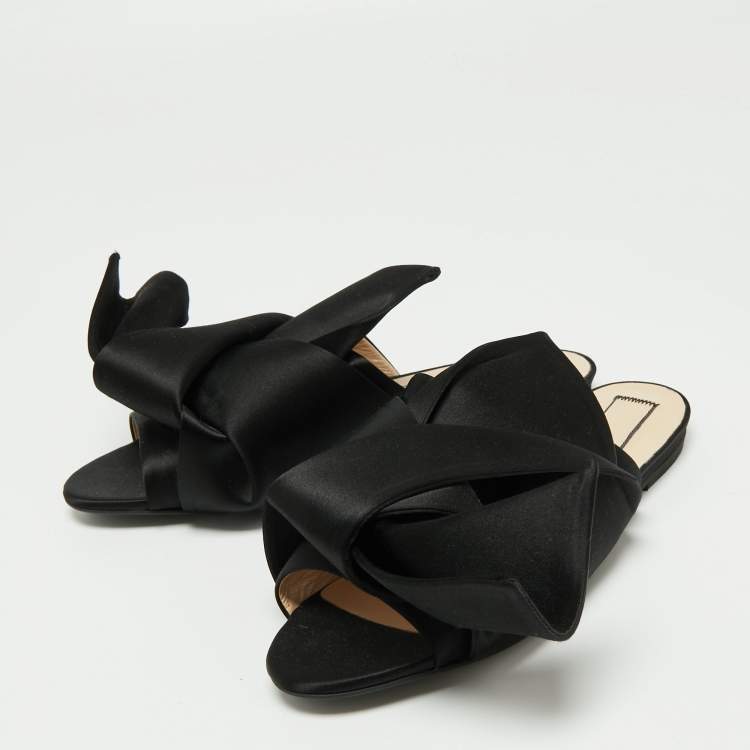 Pre Owned Nº21 Black Satin Knot Flat Mules Size 40