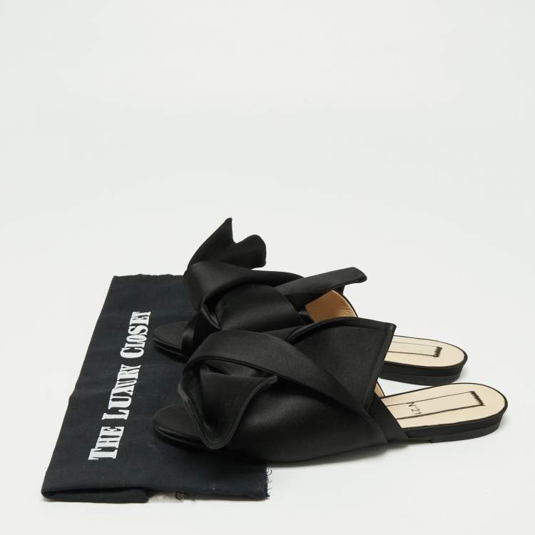 Pre Owned Nº21 Black Satin Knot Flat Mules Size 40