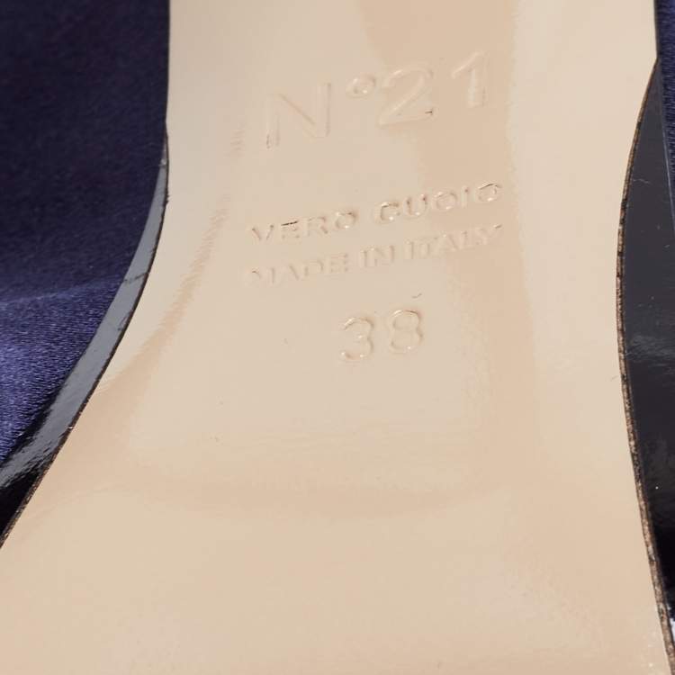 Pre Owned Nº21 Navy Blue Satin Raso Knot Peep Toe Mules Size 38