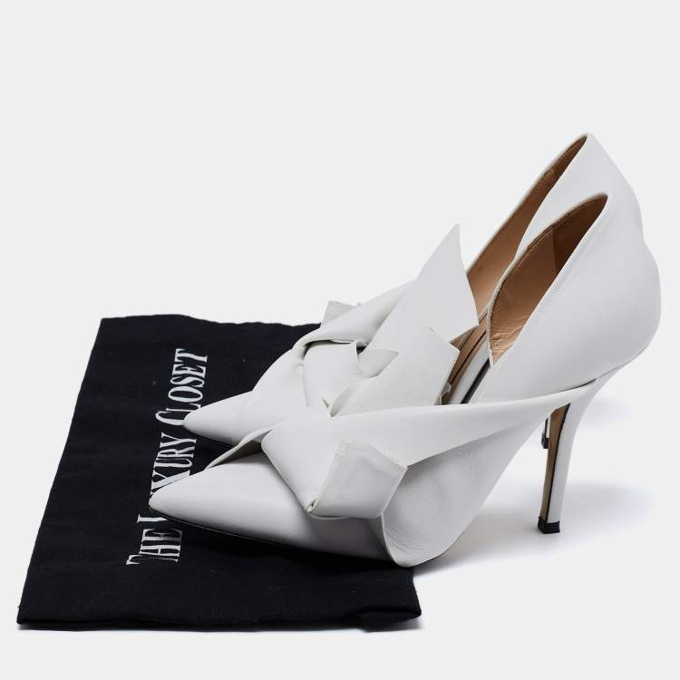 Pre Owned N°21 White Leather Tundra Knotted Pointed-Toe D'orsay Pumps Size 36