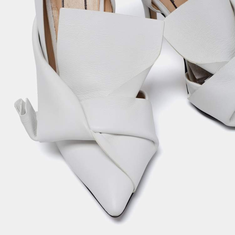 Pre Owned N°21 White Leather Tundra Knotted Pointed-Toe D'orsay Pumps Size 36