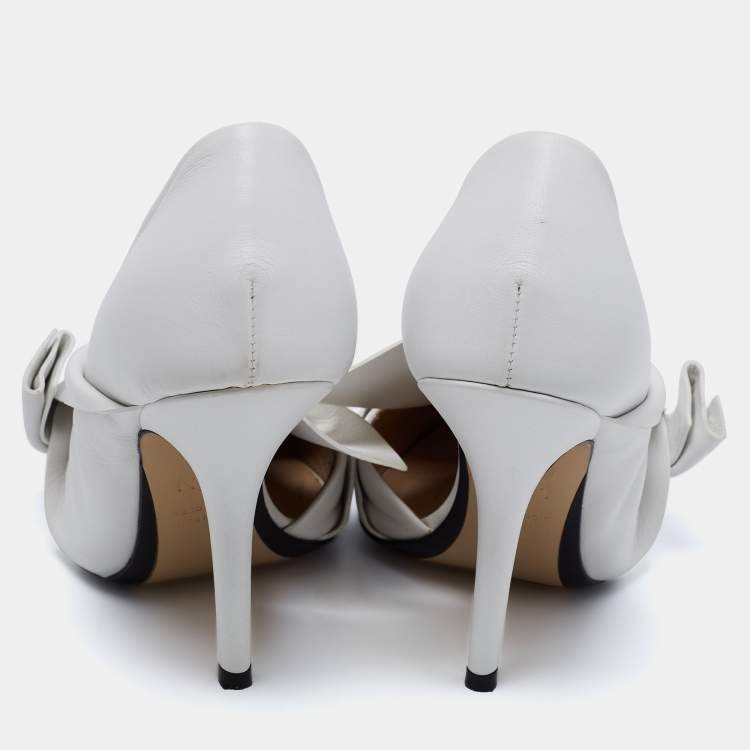 Pre Owned N°21 White Leather Tundra Knotted Pointed-Toe D'orsay Pumps Size 36