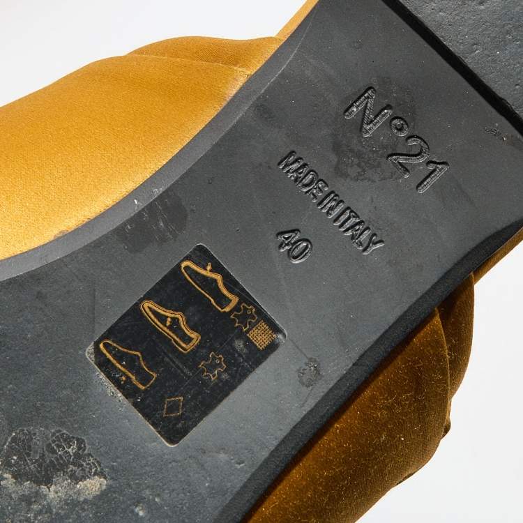 Pre Owned  Nº21 Yellow Satin Raso Knot Peep Toe Flat Slide Mules Size 40