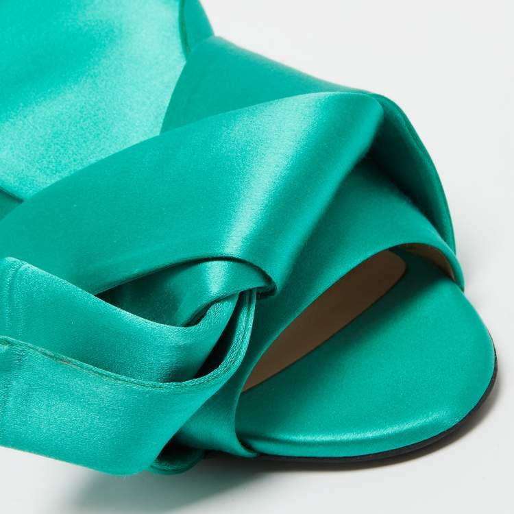 Pre Owned Nº21 Green Satin Knot Flat Mules Size 39