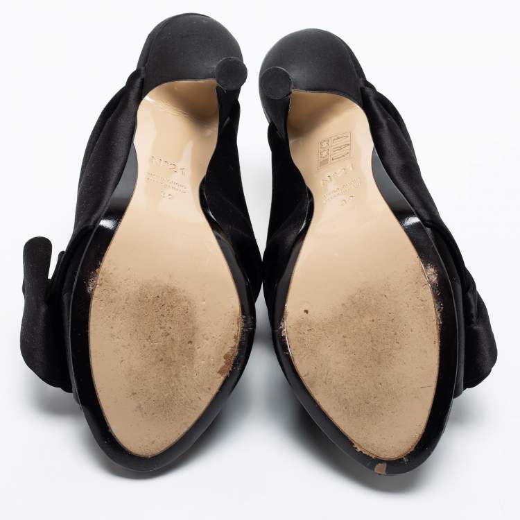 Pre Owned Nº21 Black Satin Raso Knot Mules Size 39