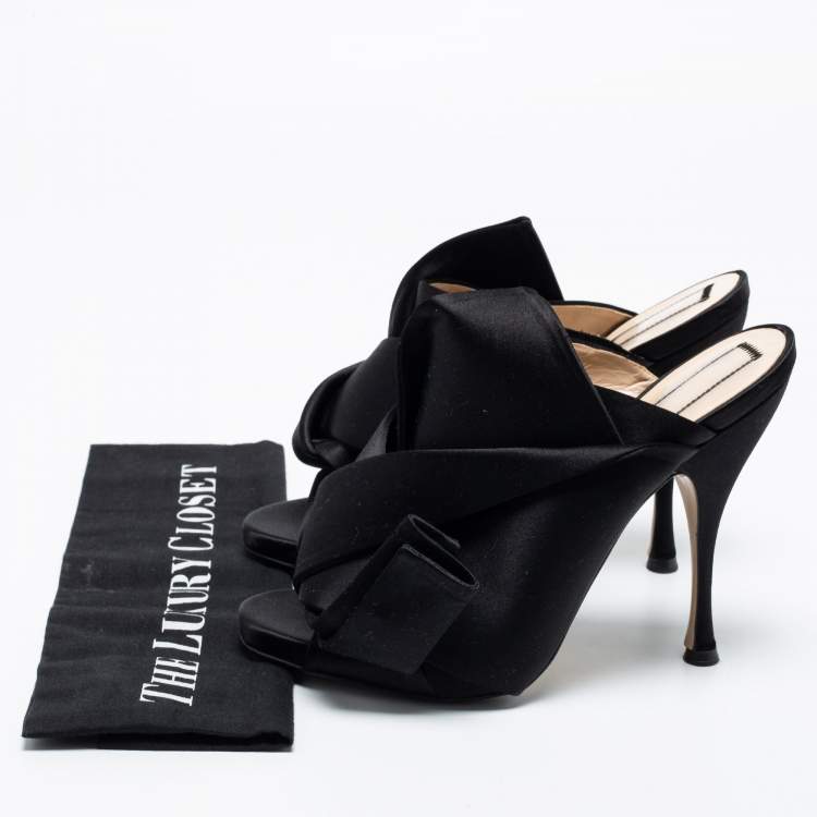 Pre Owned Nº21 Black Satin Raso Knot Mules Size 39