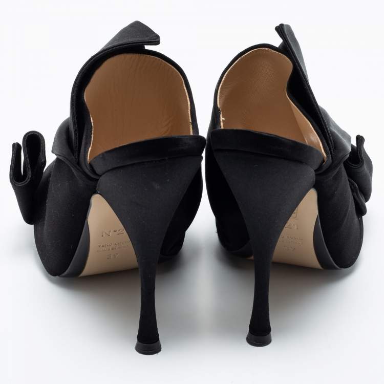 Pre Owned Nº21 Black Satin Raso Knot Mules Size 39