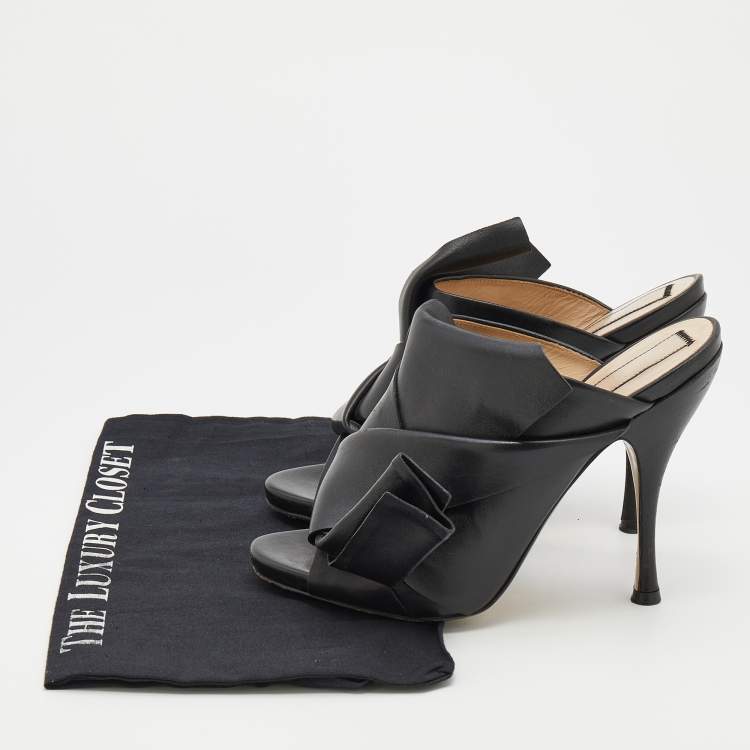 Pre Owned N°21 Black Leather Ronny Pleated Open Toe Mules Size 39