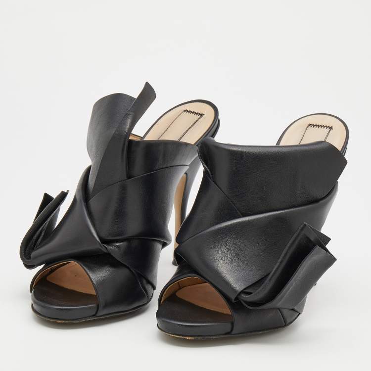 Pre Owned N°21 Black Leather Ronny Pleated Open Toe Mules Size 39