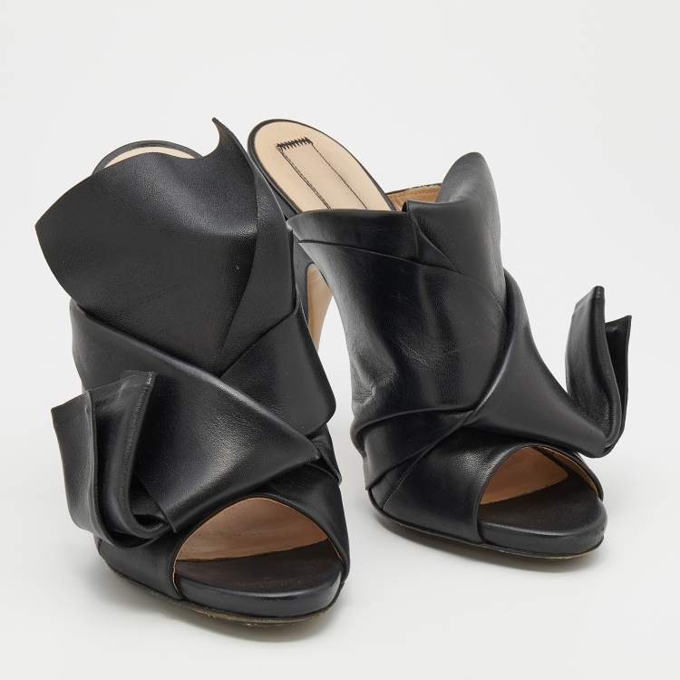 Pre Owned N°21 Black Leather Ronny Pleated Open Toe Mules Size 39