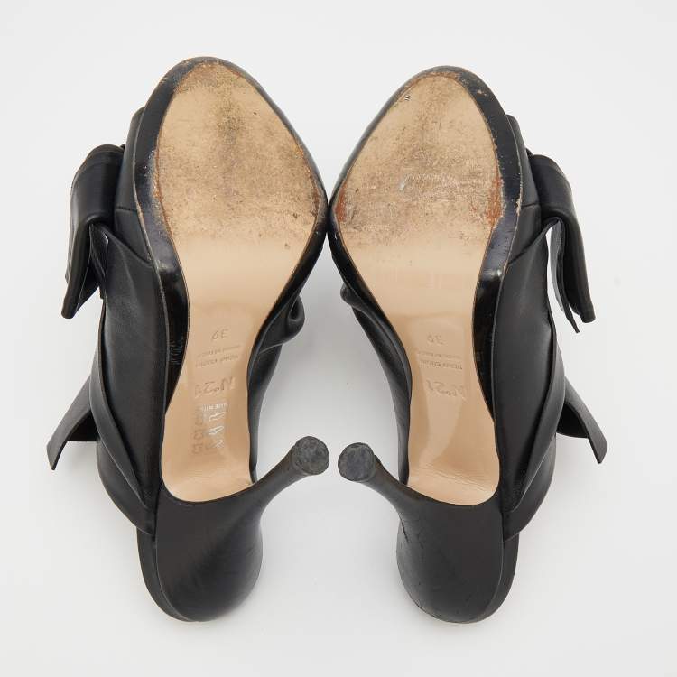 Pre Owned N°21 Black Leather Ronny Pleated Open Toe Mules Size 39