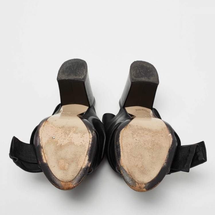 Pre Owned Nº21 Black Leather Raso Knot Block Heel Mules Size 37.5