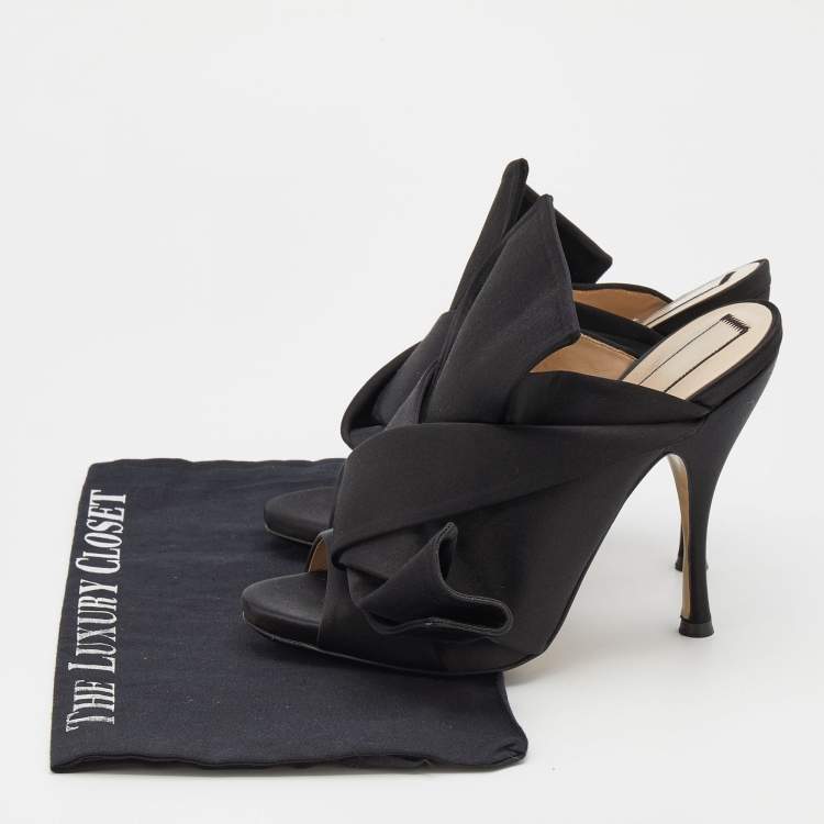 Pre Owned N°21 Black Satin Ronny Pleated Open Toe Mules Size 39