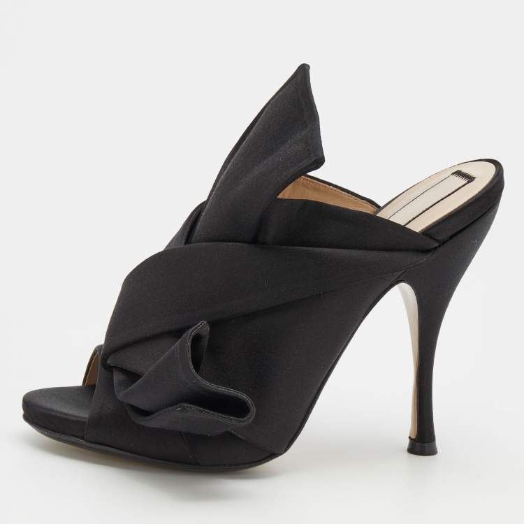 Pre Owned N°21 Black Satin Ronny Pleated Open Toe Mules Size 39
