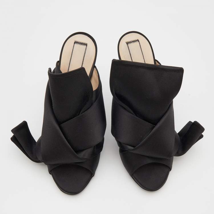 Pre Owned N°21 Black Satin Ronny Pleated Open Toe Mules Size 39