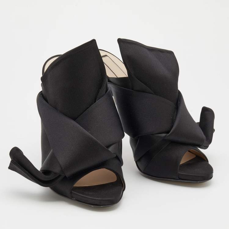 Pre Owned N°21 Black Satin Ronny Pleated Open Toe Mules Size 39