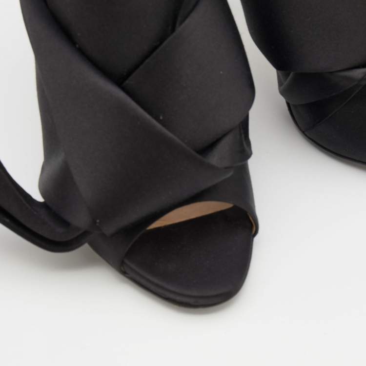 Pre Owned N°21 Black Satin Ronny Pleated Open Toe Mules Size 39