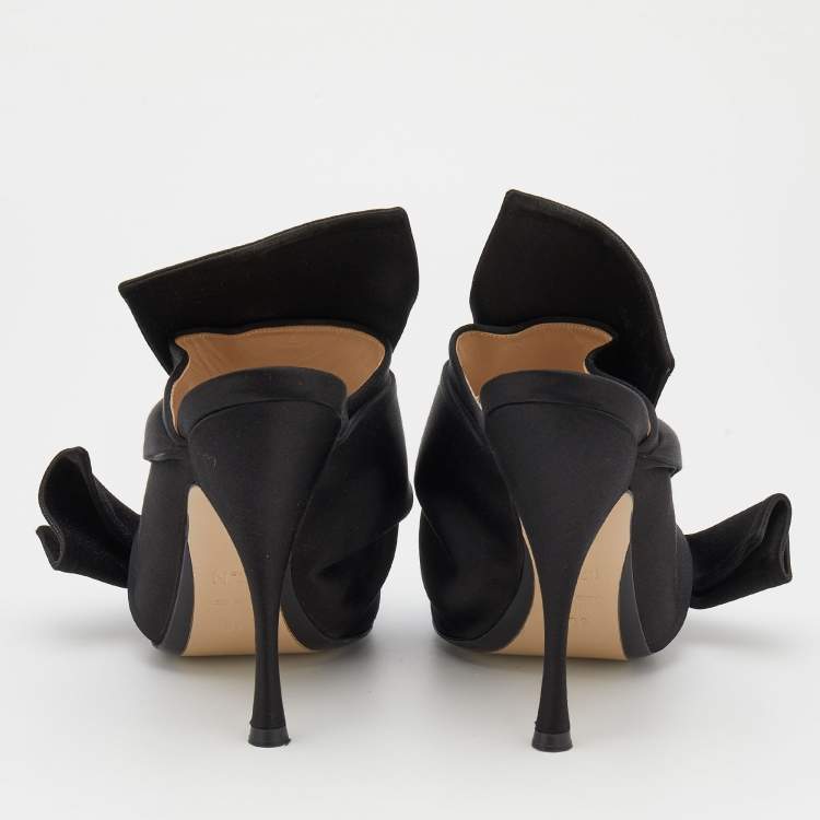 Pre Owned N°21 Black Satin Ronny Pleated Open Toe Mules Size 39