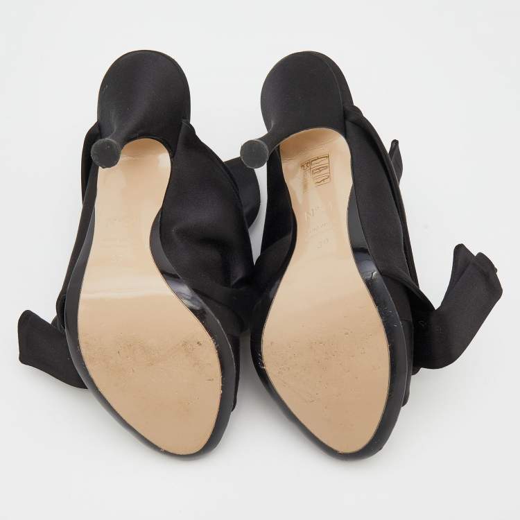 Pre Owned N°21 Black Satin Ronny Pleated Open Toe Mules Size 39