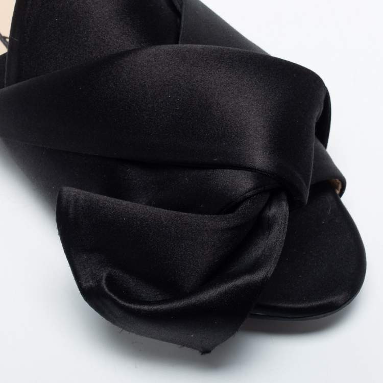 Pre Owned Nº21 Black Satin Knot Flat Mules Size 35