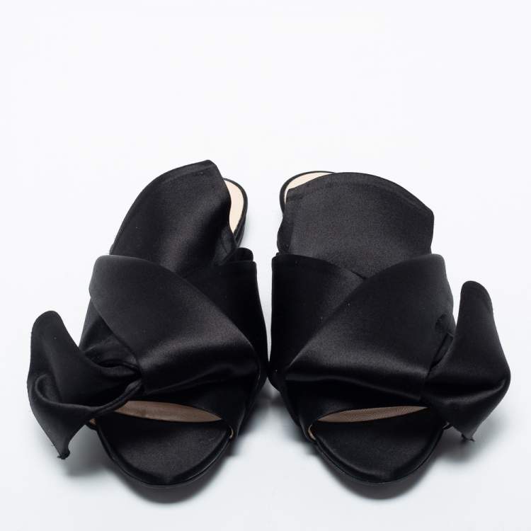 Pre Owned Nº21 Black Satin Knot Flat Mules Size 35