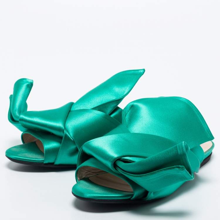 Pre Owned N°21 Green Satin Knot Flat Mules Size 39