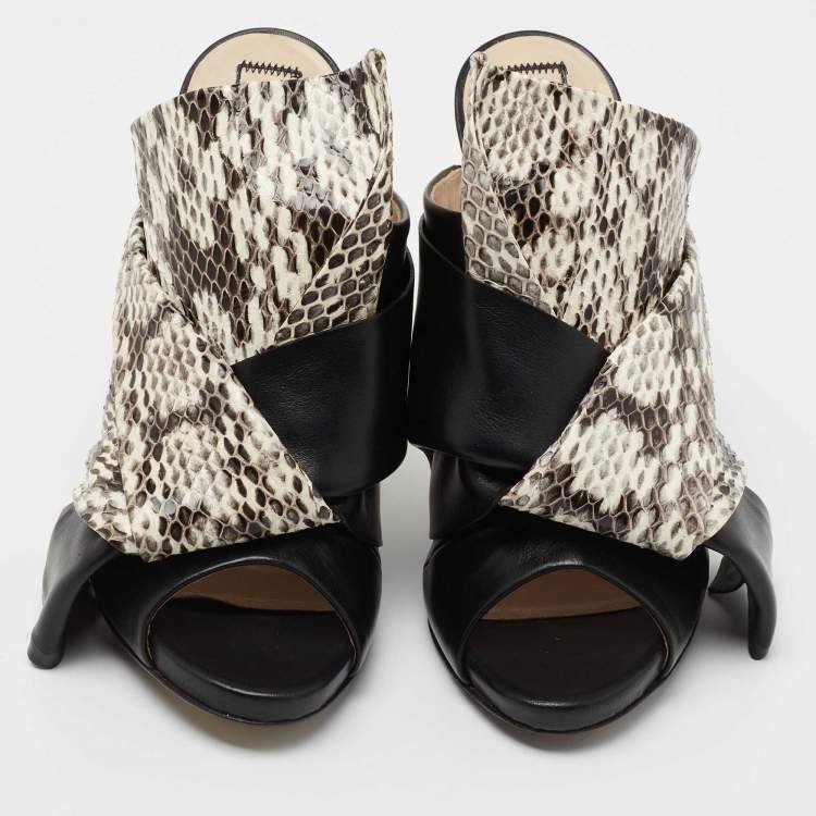 Pre Owned N21 Black/White Python Embossed and Leather Mule Sandals Size 37.5
