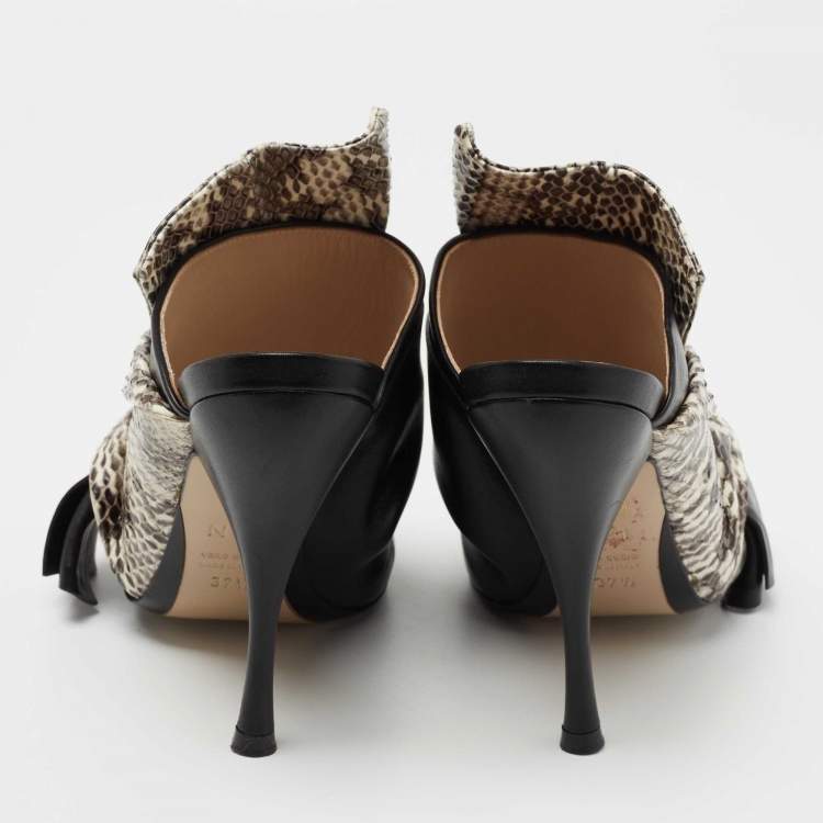 Pre Owned N21 Black/White Python Embossed and Leather Mule Sandals Size 37.5
