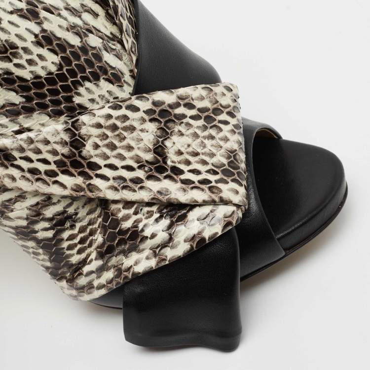 Pre Owned N21 Black/White Python Embossed and Leather Mule Sandals Size 37.5