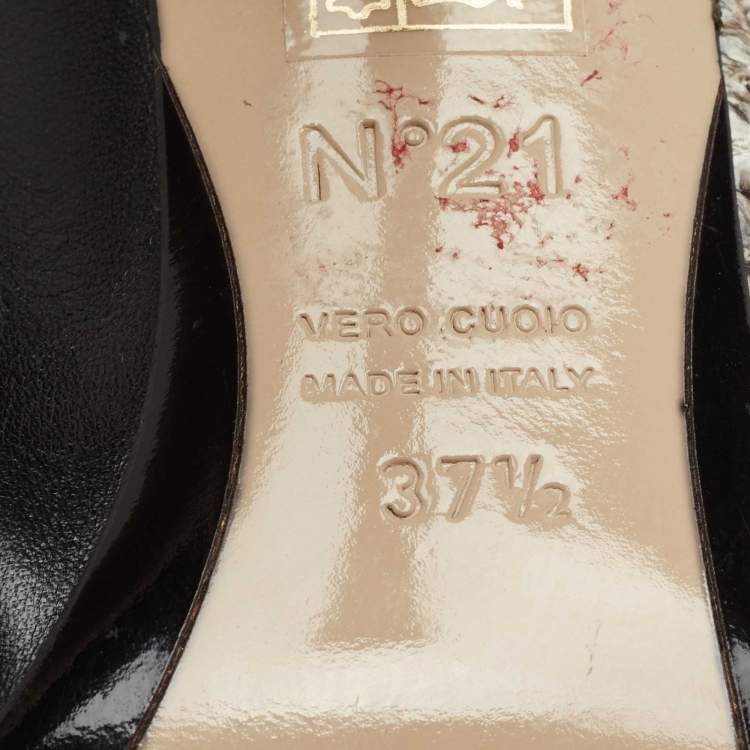Pre Owned N21 Black/White Python Embossed and Leather Mule Sandals Size 37.5