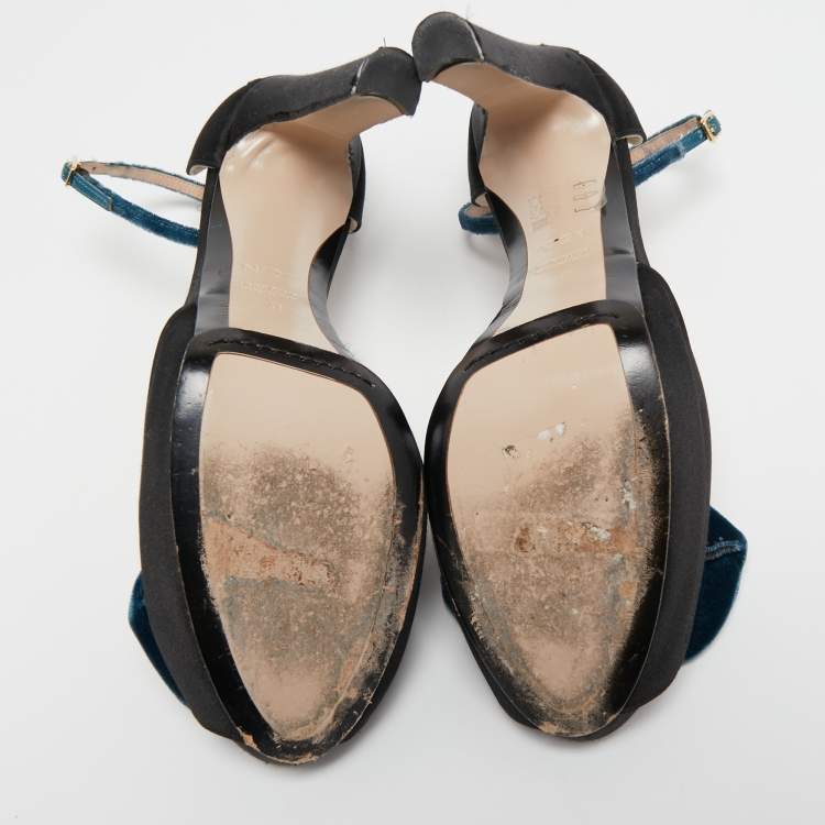 Pre Owned N21 Black Satin Bow Peep Toe Ankle Strap Sandals Size 41