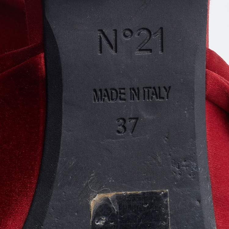 Pre Owned N21 Red Satin Raso Knot Flat Slides Size 37