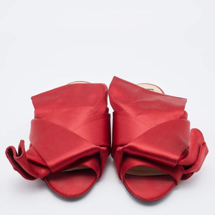 Pre Owned N21 Red Satin Raso Knot Flat Slides Size 37