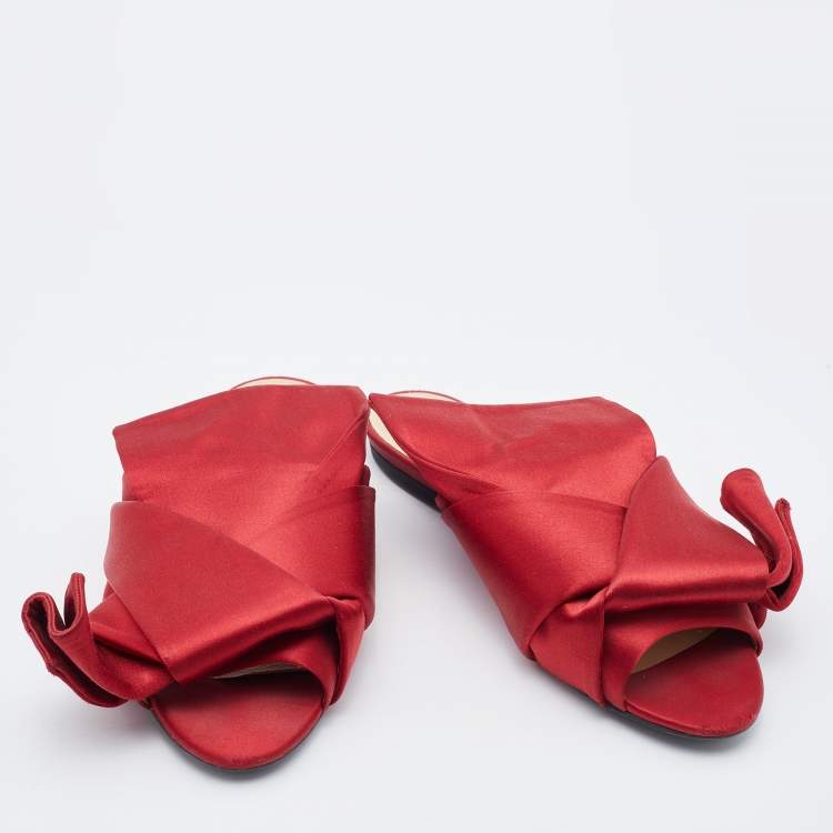 Pre Owned N21 Red Satin Raso Knot Flat Slides Size 37