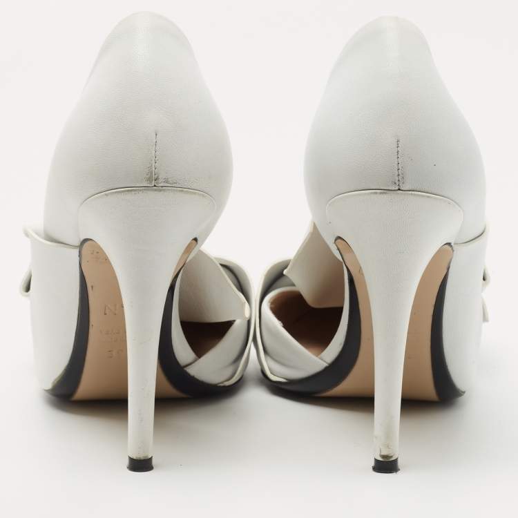 Pre Owned N° 21 White Leather Abstract Bow Pointed Toe Pumps Size 39.5