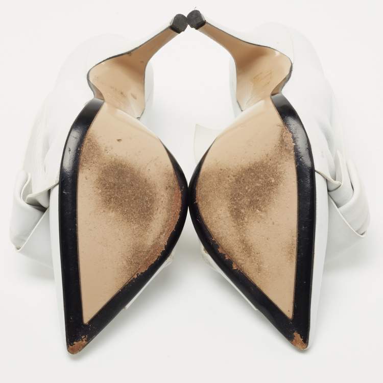 Pre Owned N° 21 White Leather Abstract Bow Pointed Toe Pumps Size 39.5