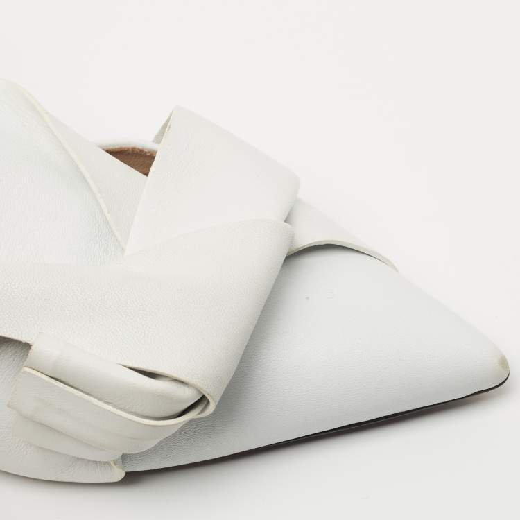 Pre Owned N° 21 White Leather Abstract Bow Pointed Toe Pumps Size 39.5