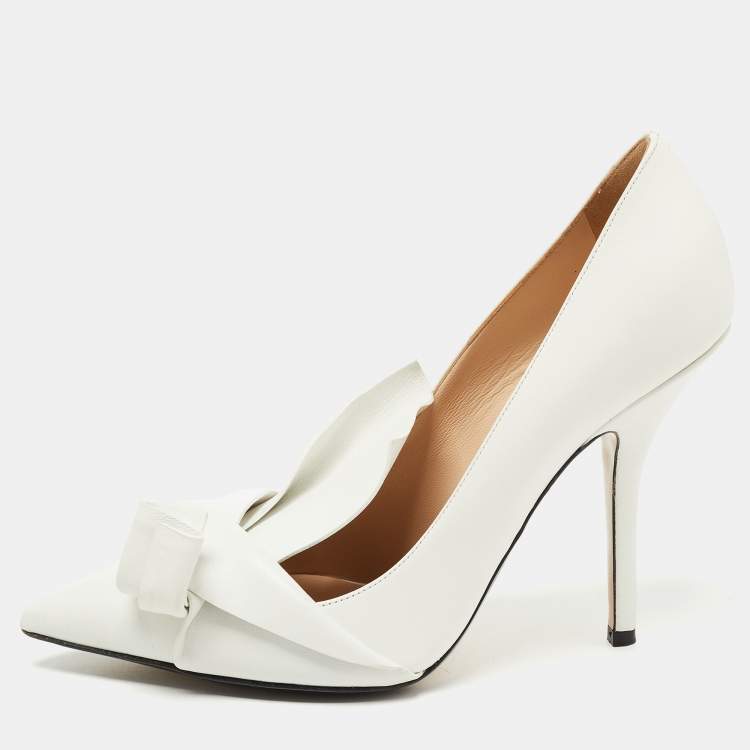 Pre Owned N21White Leather Abstract Bow Pointed Toe Pumps Size 40