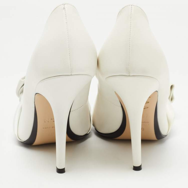 Pre Owned N21White Leather Abstract Bow Pointed Toe Pumps Size 40